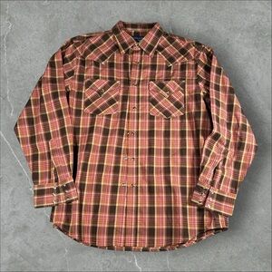 Pendleton Shirt Men Large Brown VTG Pearl Snap Frontier Western Button Up Cowboy
